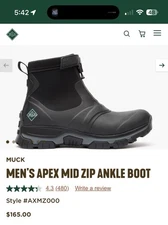 Men’s original MUCK BOOTS APEX MID ZIP ANKLE BOOT Black Size 11 NWT NO BOX  $165