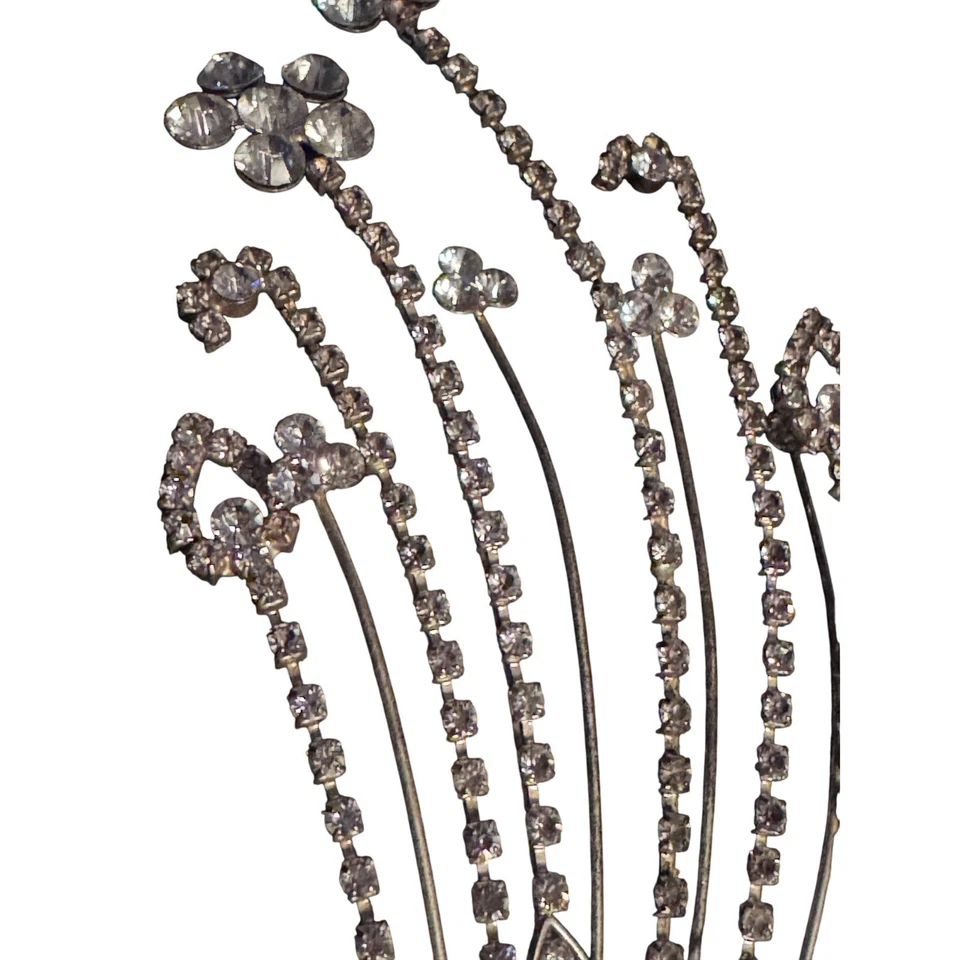 Vintqge Large Rhinestone hair comb wedding formal floral 6in missing one stone - Image 3 of 4