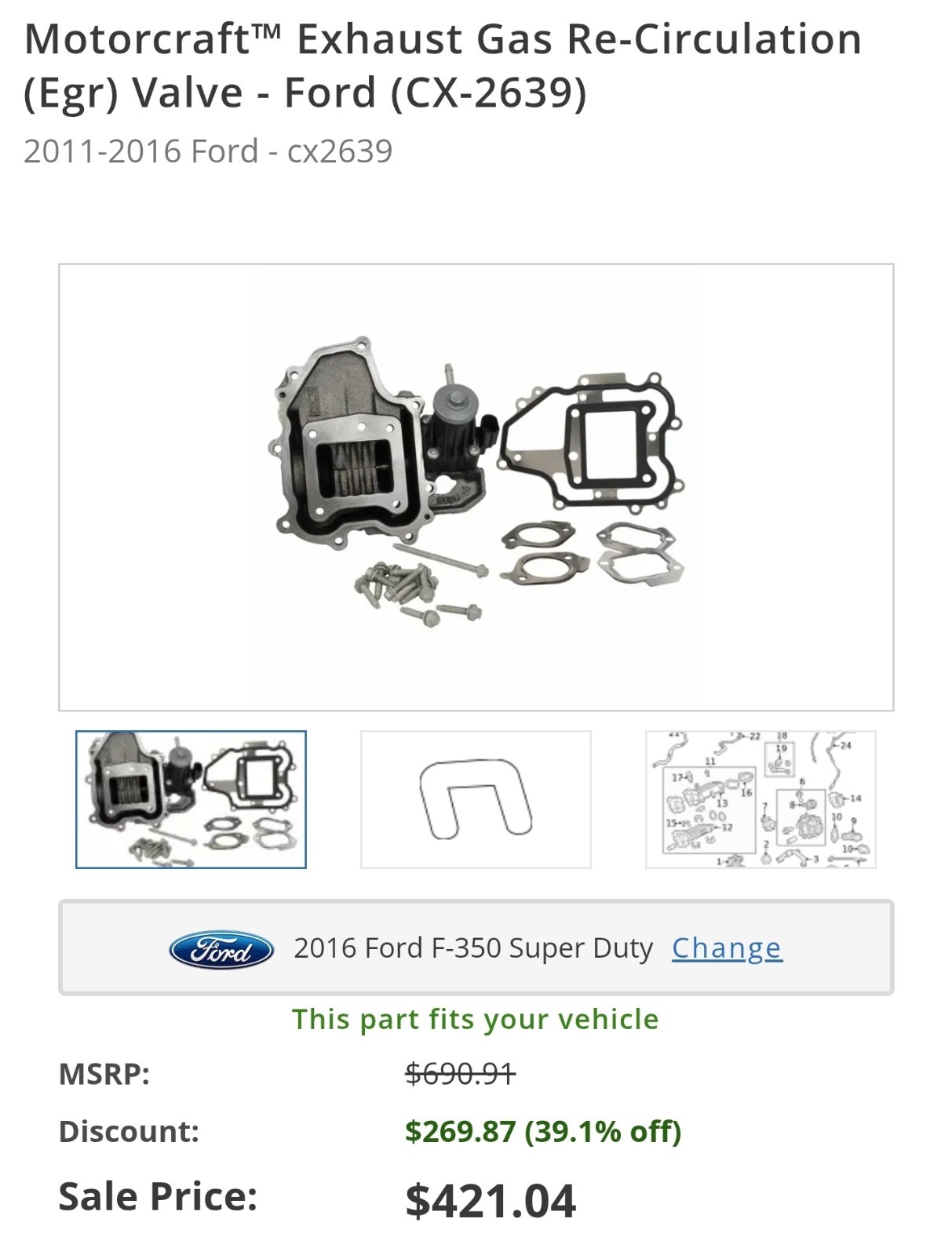 Genuine Motorcraft Exhaust Gas Recirculation EGR Valve  - Certified CX-2639
