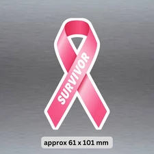 SURVIVOR  pink breast cancer awareness ribbon vinyl sticker 61 x 101 mm
