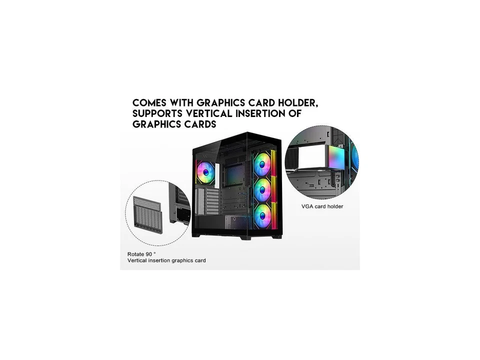 DIYPC Vanguard-F2-BK -Black Dual USB3.0 and Type C Tempered Glass ATX Full Towe - Image 3 of 4