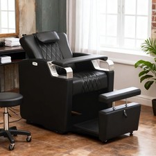 Electric Pedicure Chair with Movable Hand Pillow Hidden Storage Platform Black