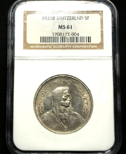 5 Francs 1931 B *Bern*Herdsman Small Type Switzerland MS61 NGC Silver