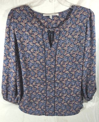 Collective Concepts Women's 3/4 Sleeves Paisley Print Blouse - Navy - Sz MP