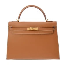 HERMES Kelly 32 outside sewing Vaux Chamonix gold Women Handbag