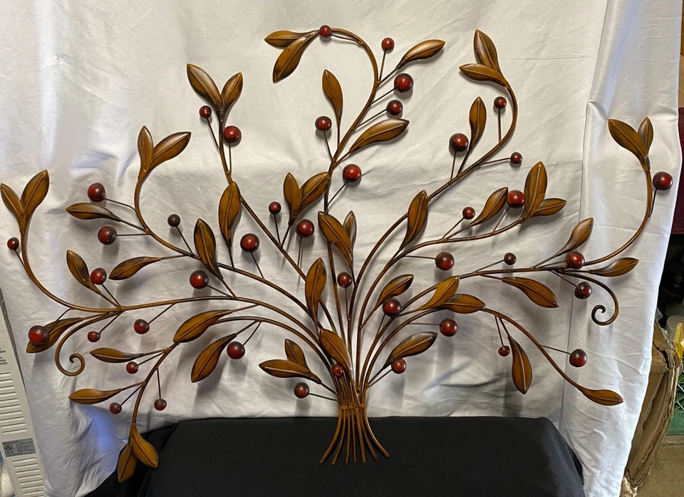 Винтажный изобилие дерево металлический стены искусства коричневый бронза красная ягода большие ветви декор - Изображение 2 из 4