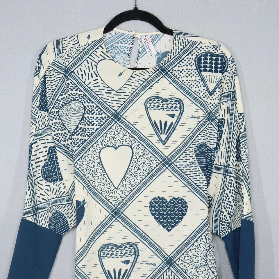 Red Valentino Mini Dress Womens Size Small Ivory Chiffon Hearts Dolman Sleeve - Image 2 of 4
