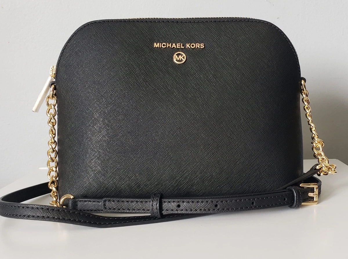 Michael Kors Emmy Cindy Dome Medium Top Zip Crossbody Saffiano Leather Black