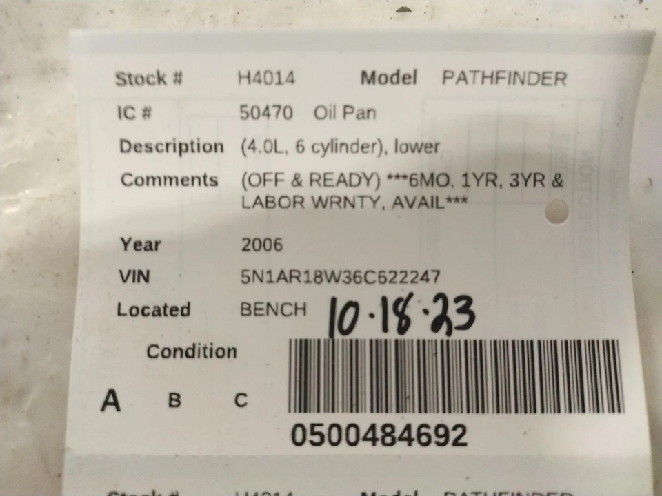 Used Lower Engine Oil Pan fits: 2006 Nissan Pathfinder 4.0L 6 cylinder lower Low — 第 3/4 张图片