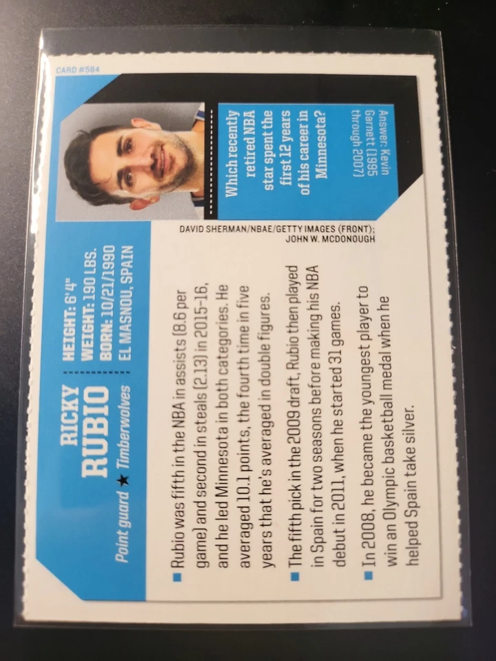 2016 Sports Illustrated Si for Kids basketball Ricky Rubio #584 - Image 2 of 2