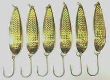 6 - 5 oz.Crocodile Spoons,Gold/W Prism Tape, Stainless Steel Siwash Hooks