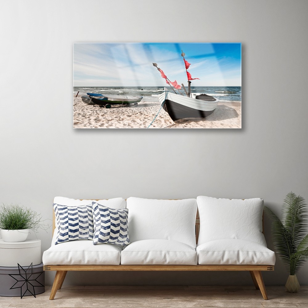 Tableau sur Plexiglas impression 100x50 paysage bateaux plage pour déco murale - 2