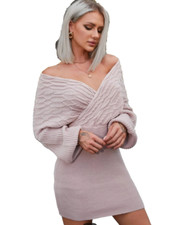 Women's Light Pink Surplice Neck Sweater Dress Size Large