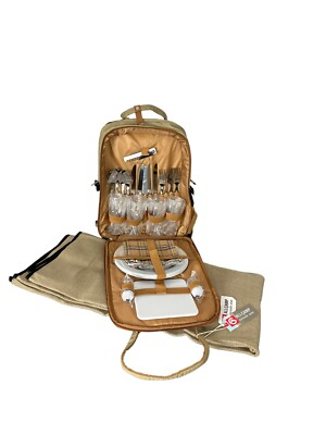 Picnic Time for 4  Traveling Comfort Backpack Bag Wine Glasses Plates Utensils