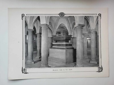 Vintage Antique Print 1906 St Paul's Cathedral Nelson's Tomb in the Crypt