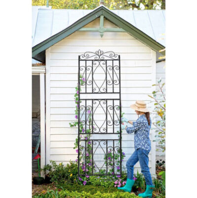 2Pcs Classic Black Metal High Panels Garden Trellis for Climbing Plants Outdoor