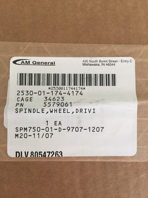 M998 HMMWV Am General NOS Wheel Spindle 5579061 2530-01-174-4174 