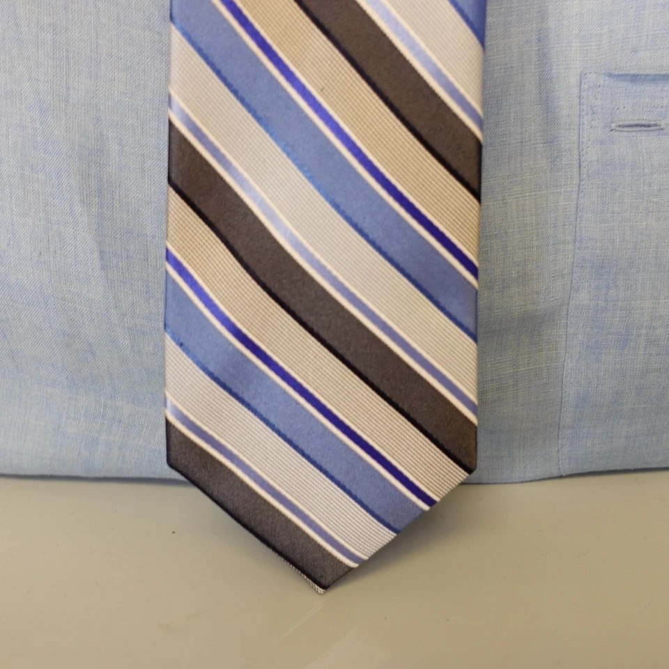 Corbata tejida de diseñador de regimiento azul PERRY ELLIS PORTAFOLIO Repp a rayas para hombre Foto 2 de 4