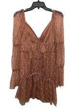 ASOS Design Tiered Satin Mesh Mini Dress Size 4 Dusty Pink Long Sheer Sleeve NWT