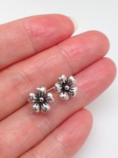925 Sterling Silver Plain Flower Stud Earrings Small Tiny Studs Women 9mm