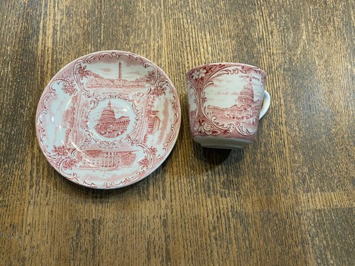 Souvenir Adams Staffordshire Washington DC | Tazza e piattino Demitasse | Rosso Rosa - Foto 2 di 8