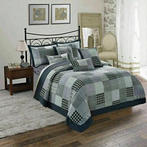 3 Piece Quilted Patchwork Bedspread Throw Single Double King Size Bedding Set - Picture 30 of 39
