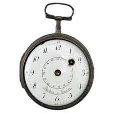 Antique 54mm Bordier a Geneve Date Pointer Key Wind Verge Fusee Pocket Watch