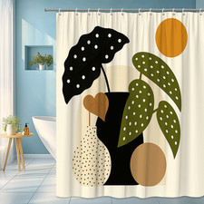 Boho Black and Green Shower Curtain with Floral Design