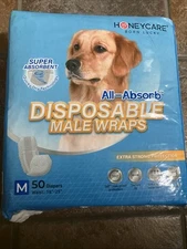 HONEY CARE All-Absorb A25 Male Dog Wrap, 50 Count, Medium (Pack of 50) White