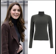 GABRIELA HEARST  Turtleneck Sweater In Olive Cashmere , Wool & Silk Size XL