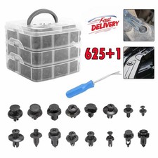 625+1PCS Rivets Plastic Fastener Clips Fender Bumper Push Pin Free Remover Tool