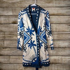 Farm Rio Anthropologie Long-Sleeve Blazer Dress Blue Coastal Summer Sz S $210