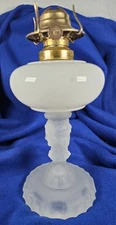 L. G. WRIGHT OPAL ANTIQUE THREE-FACE GLASS KEROSENE LAMP 