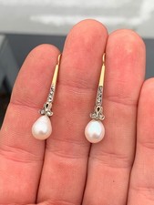 18ct gold platinum diamond baroque pearl earrings art deco 1920s