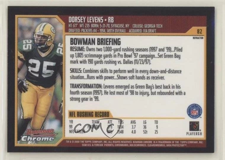 2000 Bowman Chrome Refractor Dorsey Levens #82 - Image 2 of 2