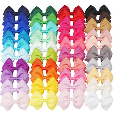 4 Inch Hair Bow for Girls in 40 Colors, Grosgrain Ribbon Pigtail Bows Alligator