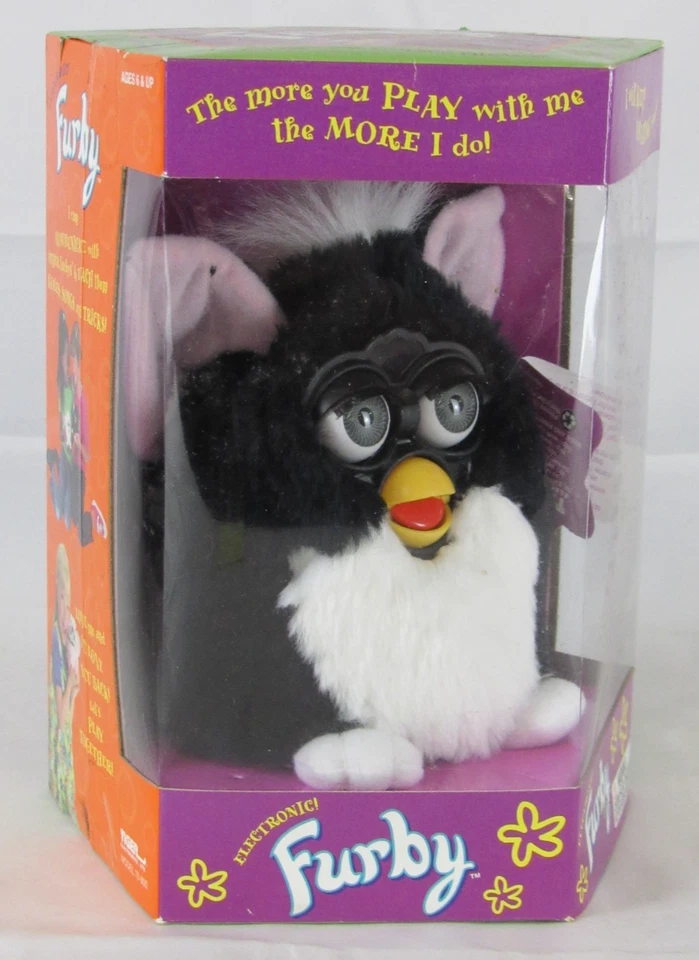 NOS Original 1998 Tiger 70-800 Furby Black White Gray Eyes MIB Sealed BA713 - Image 2 of 4