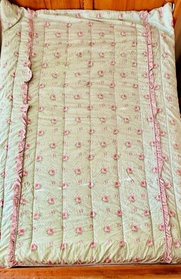Vtg Laura Ashley Rosemoor Pink/Green  Rosebud Cottagecore Comforter Shabby Plaid