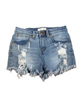 Almost Famous Jean Shorts Size 3 Blue Distressed Cut Off High Waist Ripped Denim