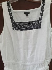 NWT Talbots White Cotton Gauze Lined Belted Dress Black Embroidery 10P