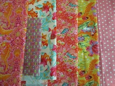 Cotton Quilt Fabric 6 Piece Scrap Lot Tula Pink Free Spirit Pink Orange