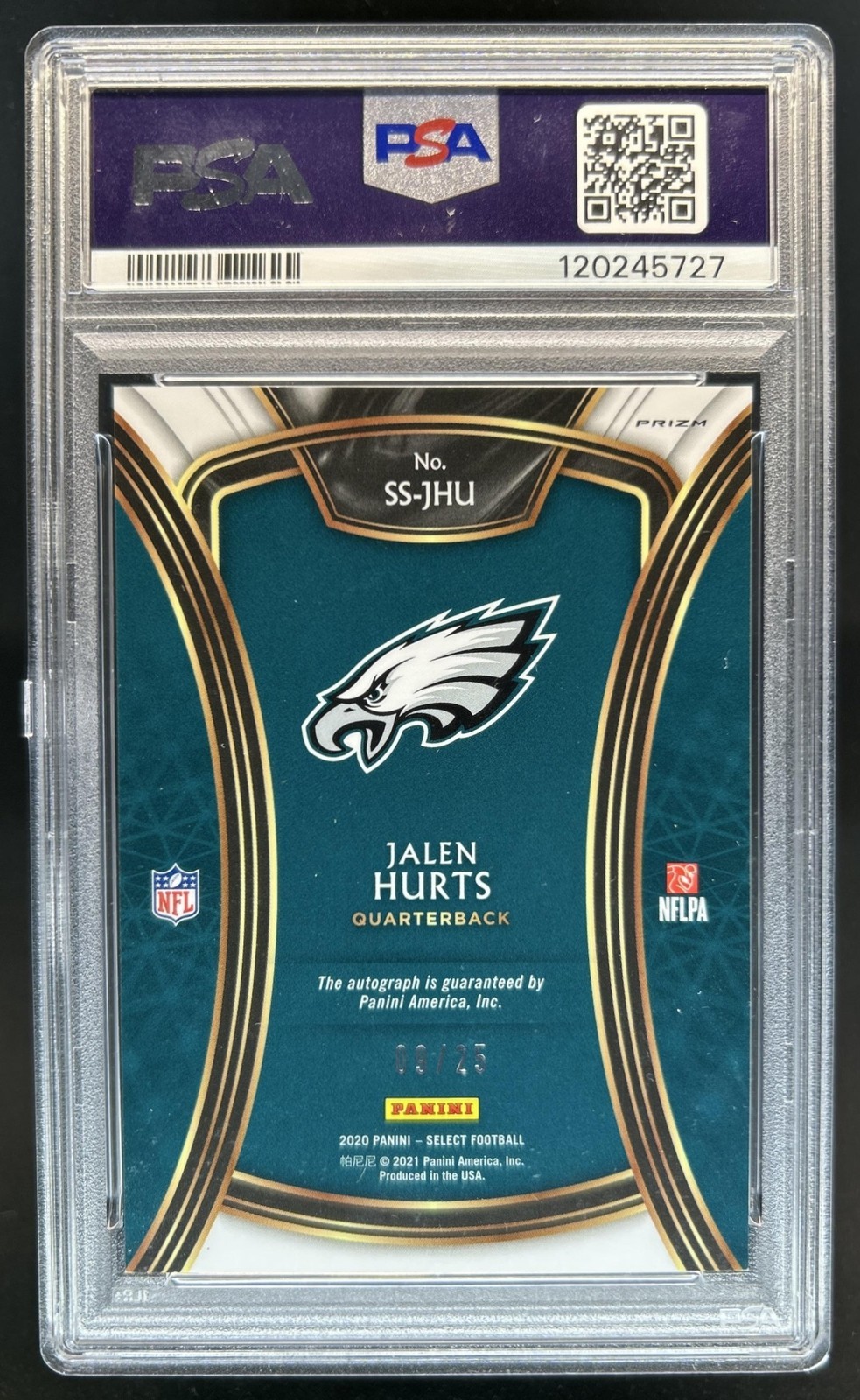 2020 Panini Select Jalen Hurts Signatures RC Red Prizm Auto #/25 Eagles PSA 9 view 2