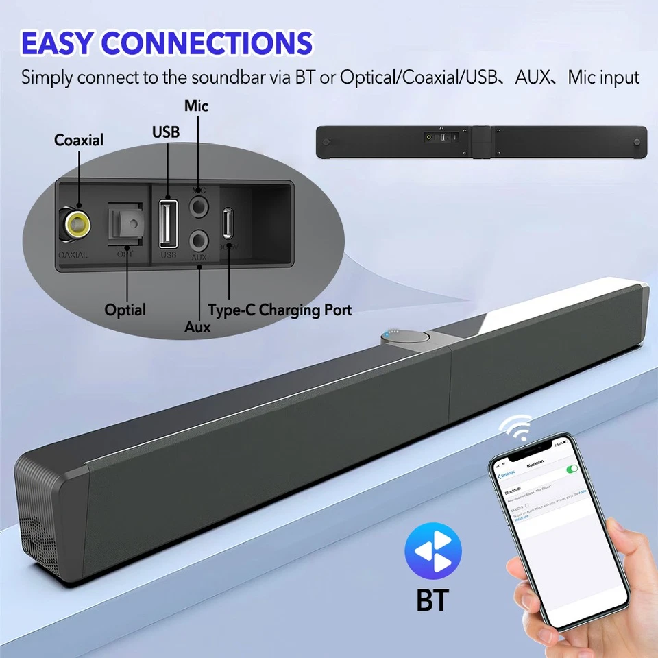 Bluetooth Soundbar für TV Geräte 2.0 Stereo Lautsprecher 3D-Surround-Soundsystem - Bild 3 von 4