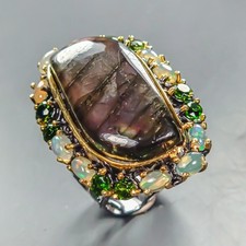 Jewelry gem 38 ct Natural Labradorite Ring 925 Sterling Silver Size 8 /R448815