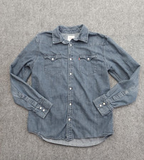 Levis Denim Shirt Mens Medium Blue Western Pearl Snap Cotton Flap Point Pocket