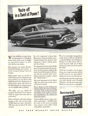 1952 Print Ad Buick Roadmaster Fire Ball 8 Engine