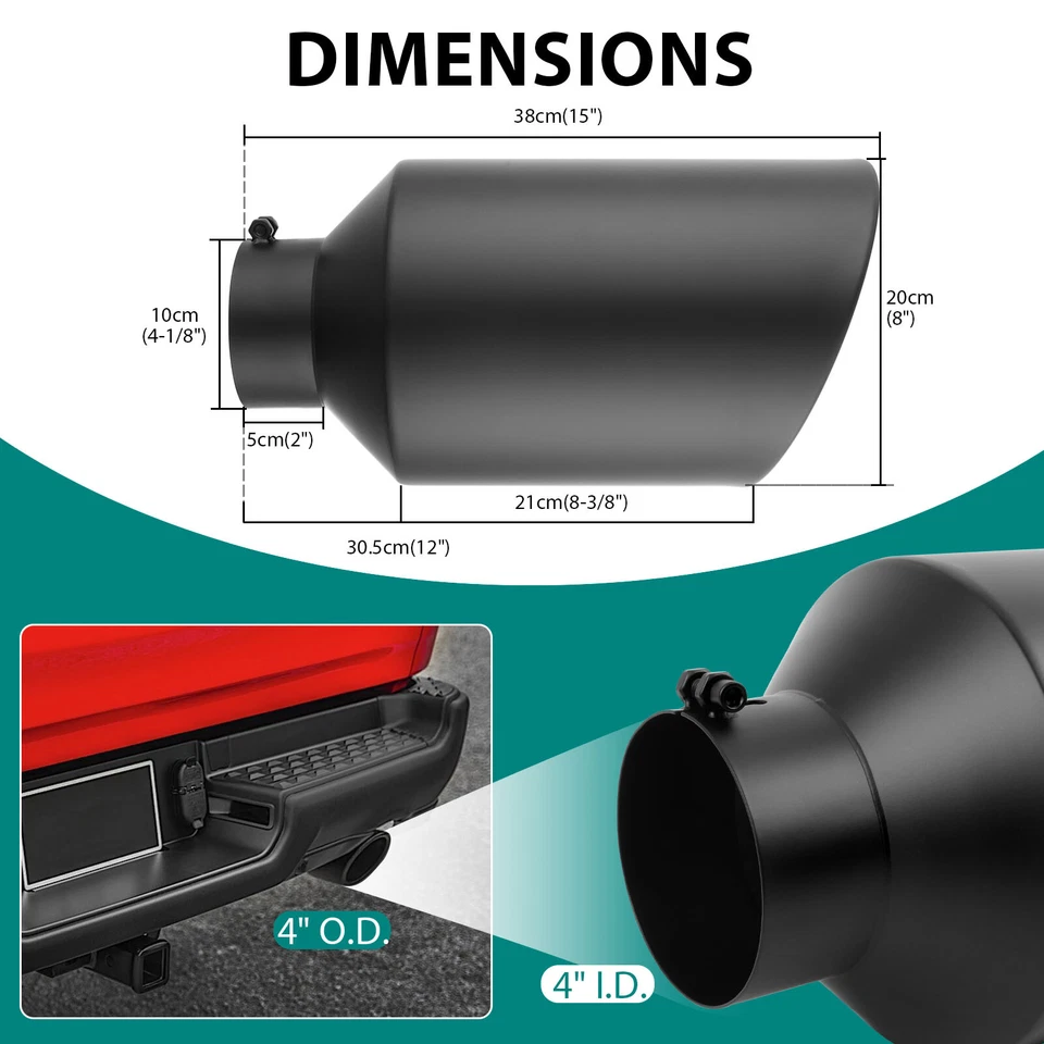 For Chevy Silverado/GMC Sierra 2500 3500 6.6L Duramax 4" to 8" Exhaust Tip Black - Image 3 of 4