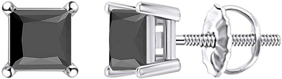 Aretes de diamantes negros para hombre corte princesa oro macizo 14K Foto 2 de 3