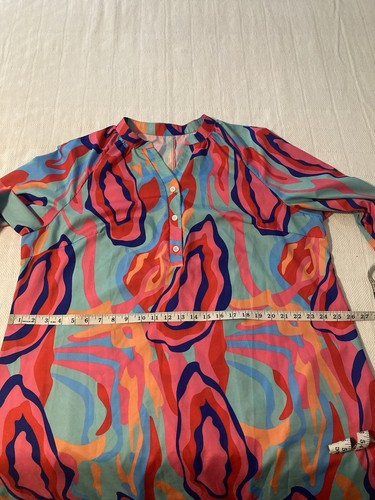 Vestido Shein Curve Para Mujer 2XL Rosa Colorido Boho Suelto Maxi Modesto Vestido Botón - Imagen 8 de 11