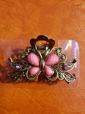 STUNNING BUTTERFLY HAIR CLIPS CRYSTAL and GEMSTONES - LIGHT ROSE COLOR